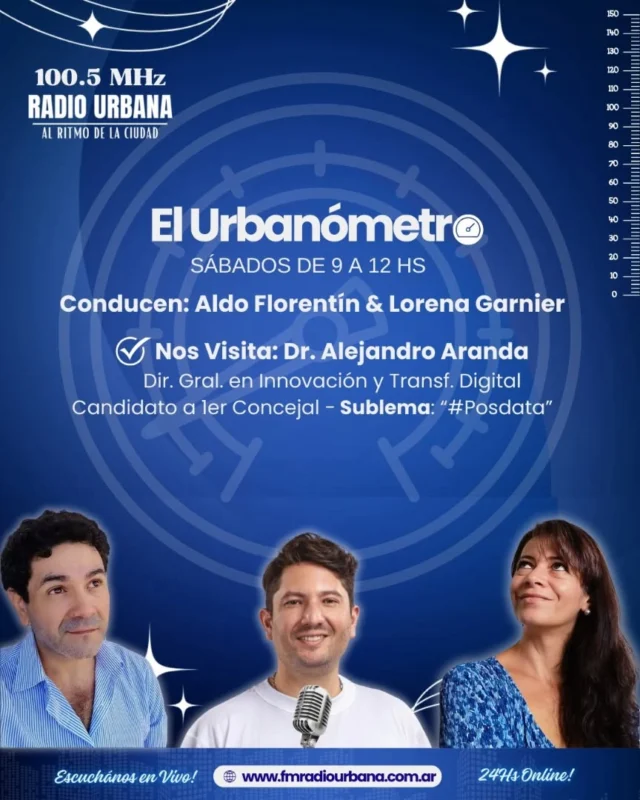 📌Visita sábado 24 de mayo "El Urbanometro" Dr. Alejandro Aranda, Candidato a primer concejal de Posadas por el sublema: "#Posdata" 
Con él tendremos una entrevista distendida y les preguntaremos sobre sus propuestas como candidato a Concejal.
Vos podés ser parte de nuestro programa comunicándote al WhatsApp: 3764162393. #radiourbanaposadas #fmradiourbana